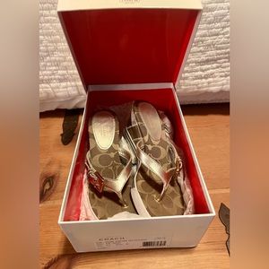 Coach Pristine Patchwork Wedge Flip Flops A8289